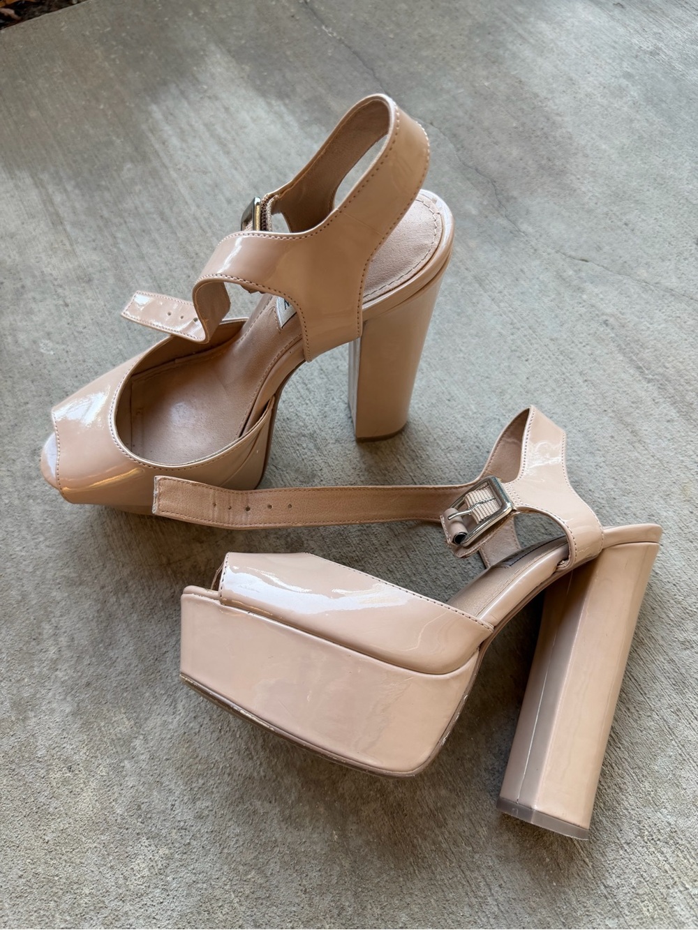 Steve Madden Nude Peep-Toe Platform Heels with Buckle Strap